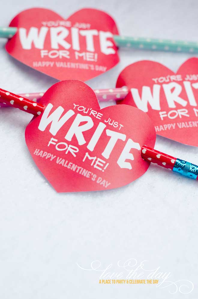 â€˜youâ€™re just write for meâ€™ pencil valentine tag