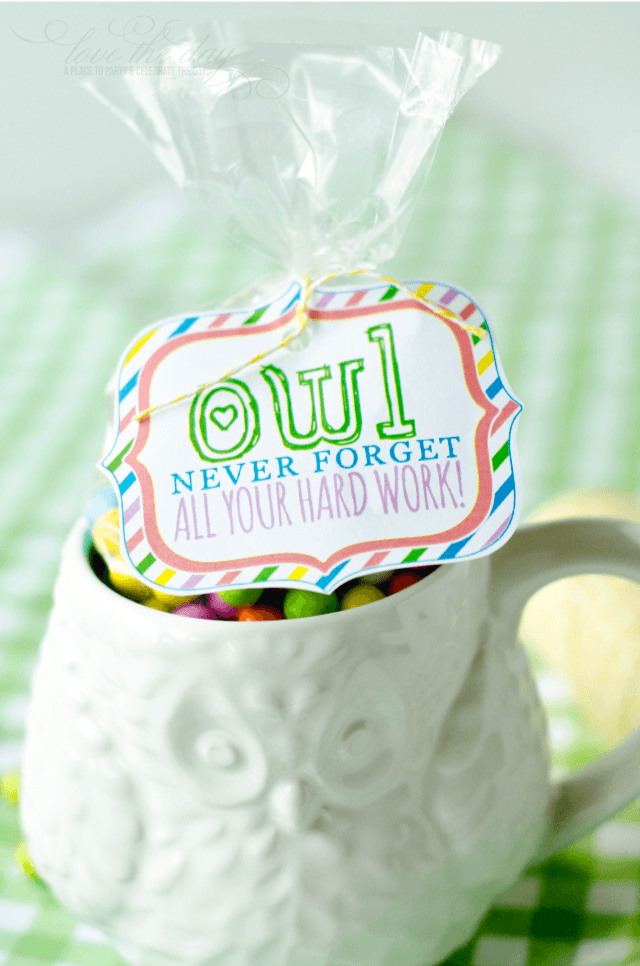 FREE Printable Teacher Appreciation Gifts:: 'Owl Never Forget All Your Hard Work'