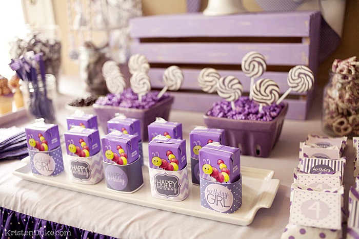 Purple Party with printable juice boxes labels.