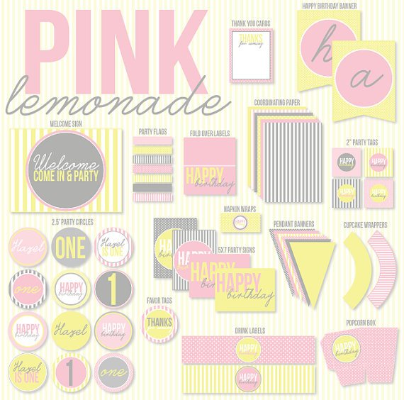 Pink Lemonade Printable Party by Love The Day