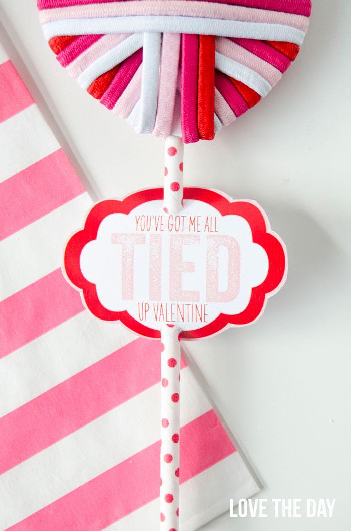 You've Got Me All TIED Up Valentine FREE PRINTABLE and Hair Elastic Heart TUTORIAL by Love The Day