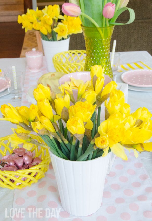 Easter Decoration Ideas & a DIY Ruffled Tablecloth
