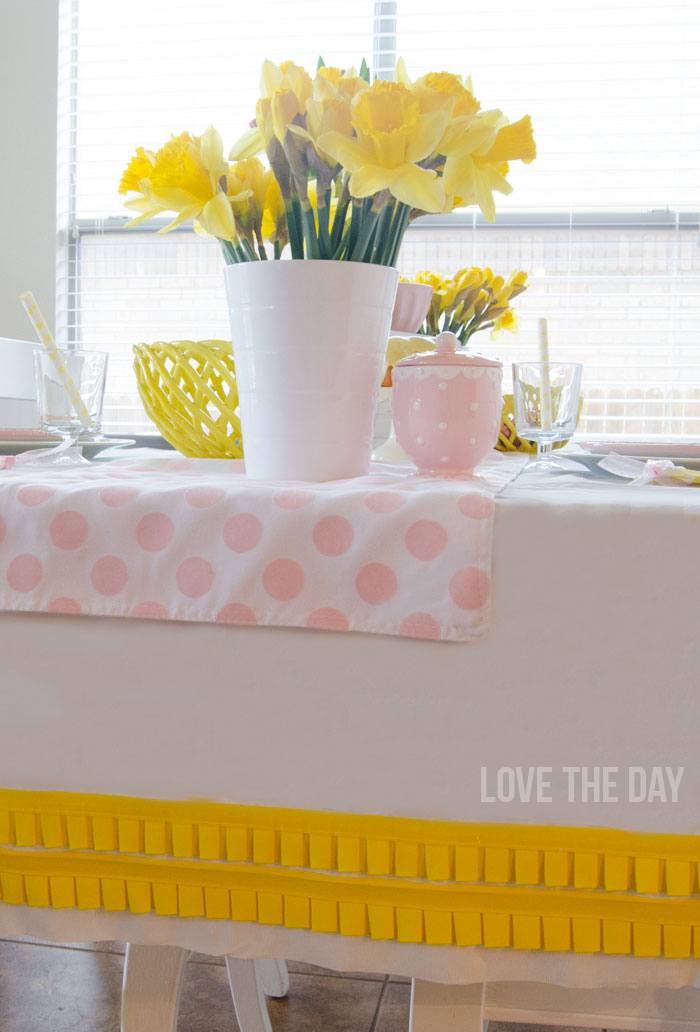 Easter Decoration Ideas & a DIY Ruffled Tablecloth by Love The Day