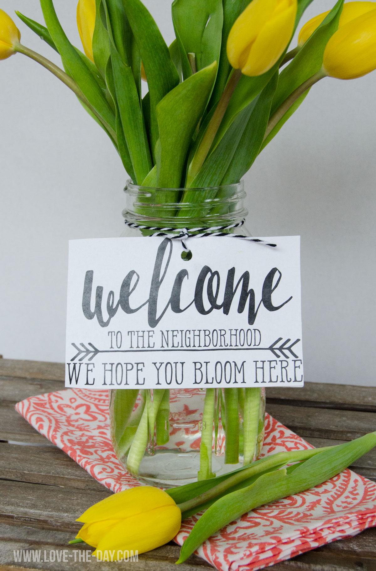 Neighbor gift ideas:: we hope you bloom here free printable