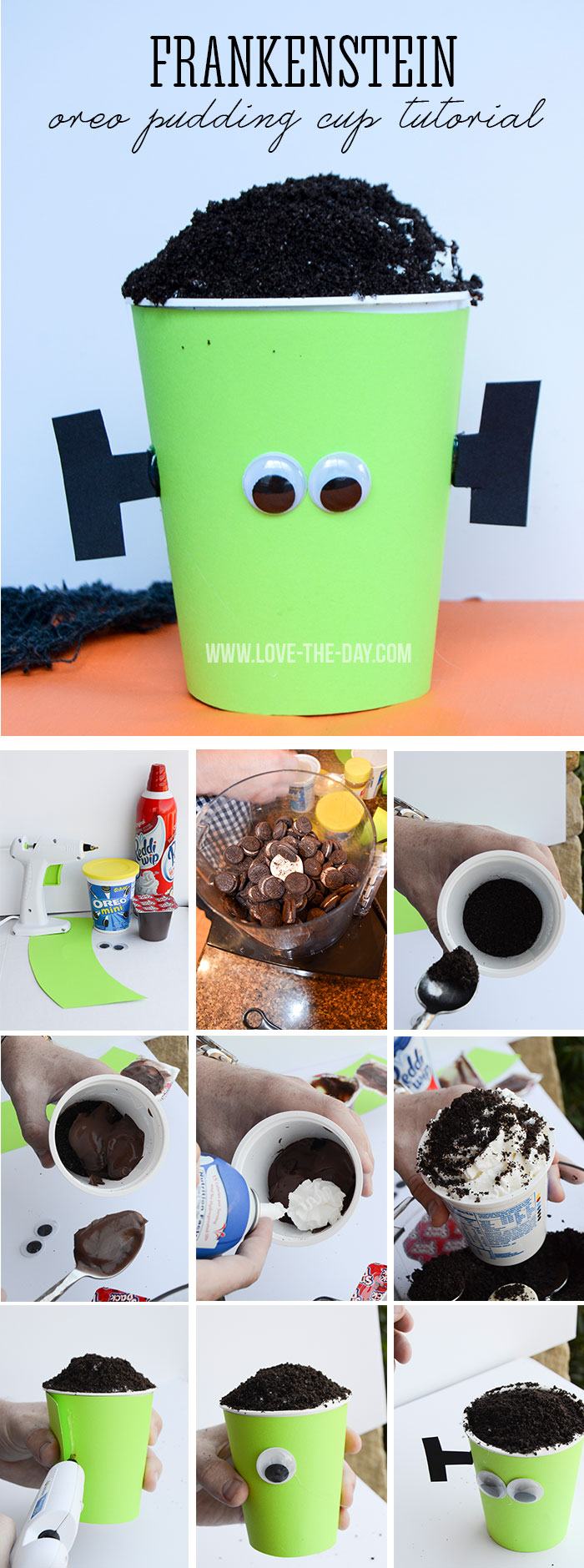 Halloween Party Ideas & Frankenstein Oreo Pudding Cup Tutorial by Love The Day