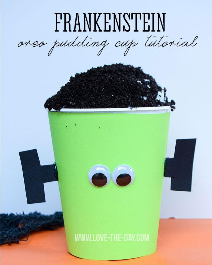 Frankenstein Pudding Cups Tutorial by Love The Day