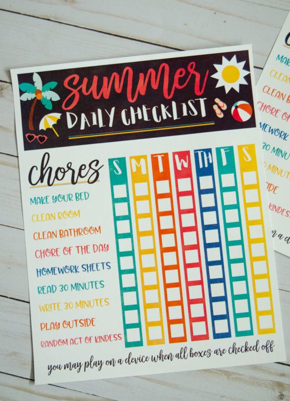 Summer Daily Checklist For Kids