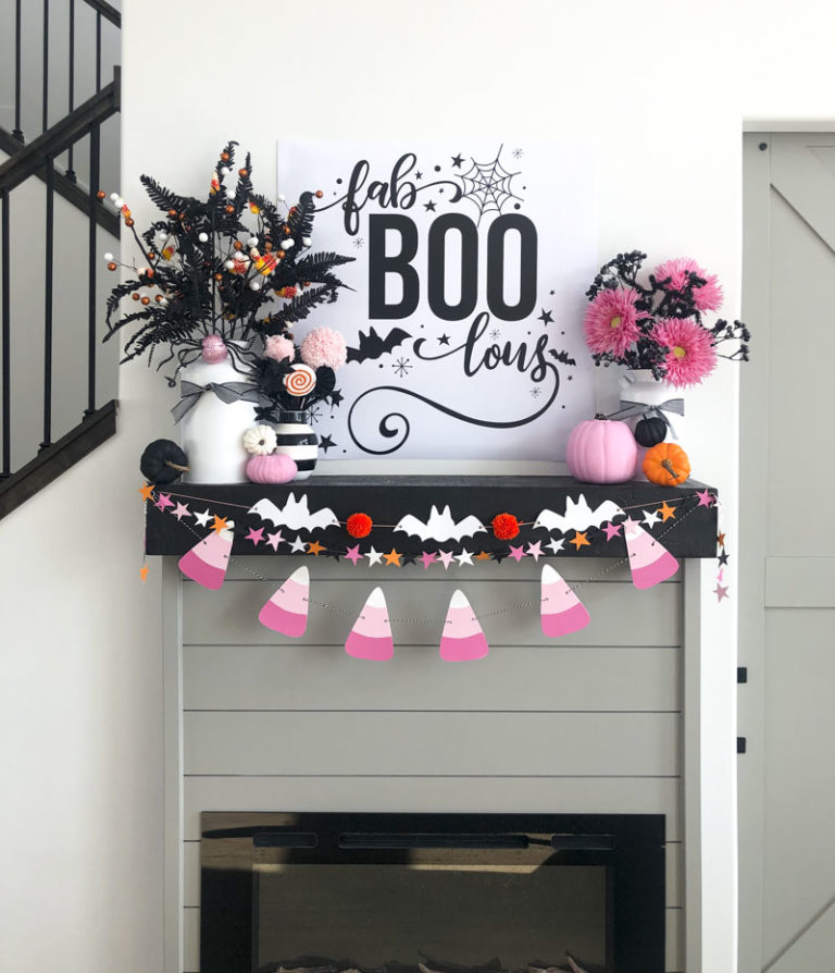 Pink Halloween Decor and Mantel by Lindi Haws of Love The Day