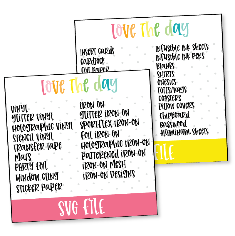 Cricut Material Labels SVG File on Love The Day